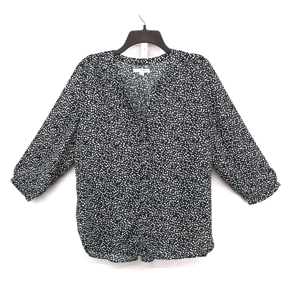 JACHS Blouse Womens Size M Blue White Confetti 3/4 Sleeve Button Up Top